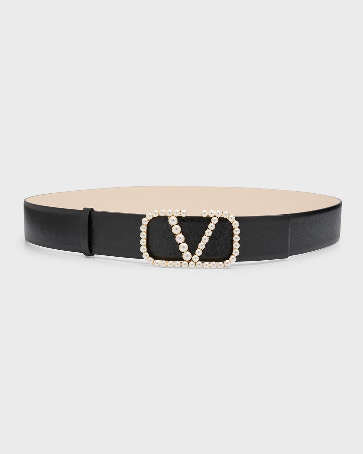 Womens Vlogo Signature Reversible Belt In Shiny Calfskin With Pearls 40 MM Product Image