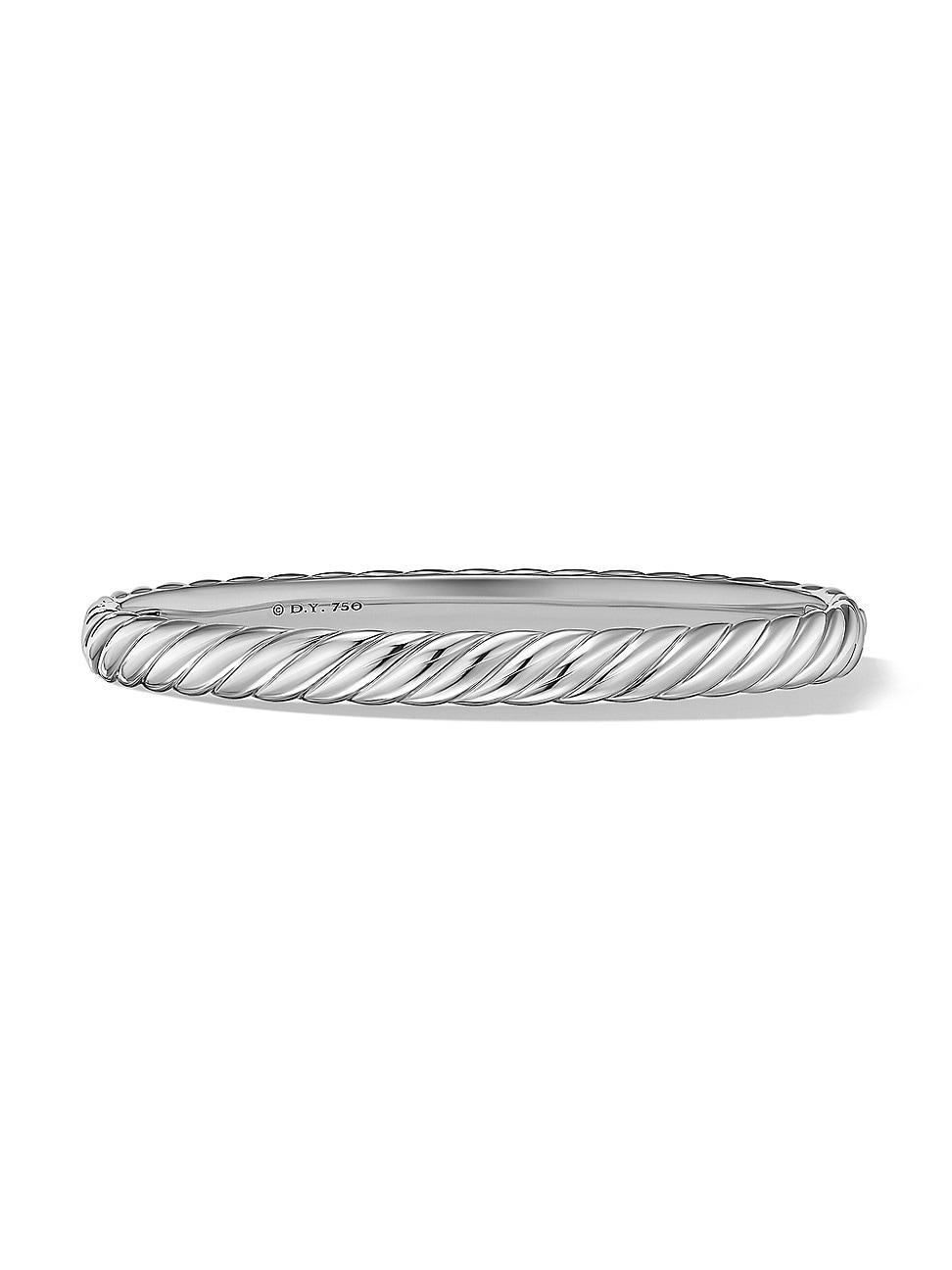 Womens Sculpted Cable Bangle Bracelet In 18K White Gold Product Image