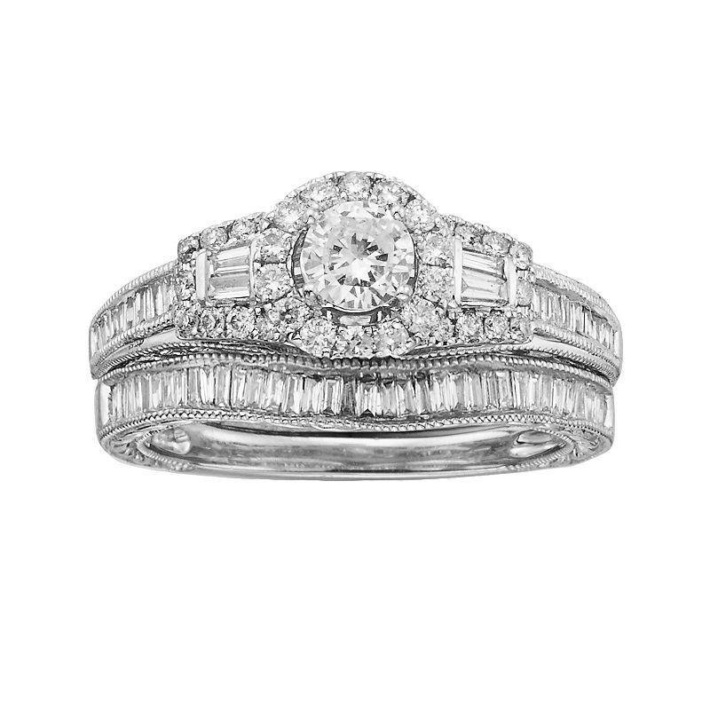 The Regal Collection 14k White Gold 1-ct. T.W. IGL Certified Round-Cut Diamond Frame Ring Set, Womens Product Image