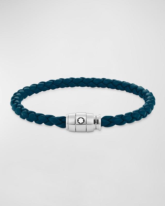 Mens Stainless Steel and Woven Leather Bracelet Product Image