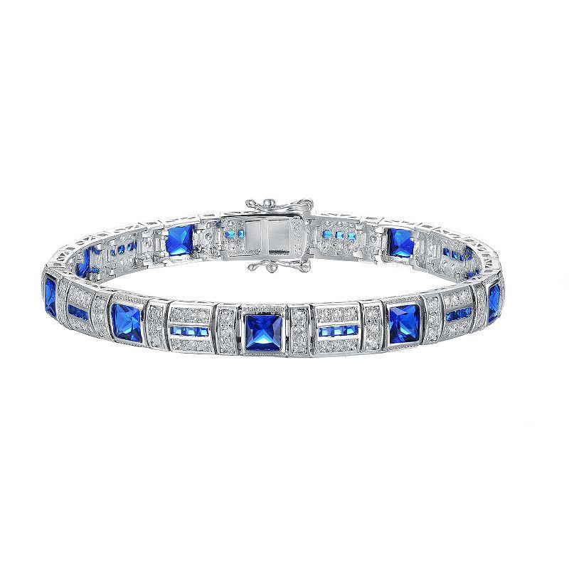 Unbranded Sterling Silver & Blue Cubic Zirconia Square Link Bracelet, Women's, Size: 7.25", White - Size: 7.25" Product Image