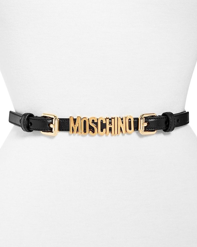 Moschino Womens Logo Double Buckle Chained Leather Belt Product Image