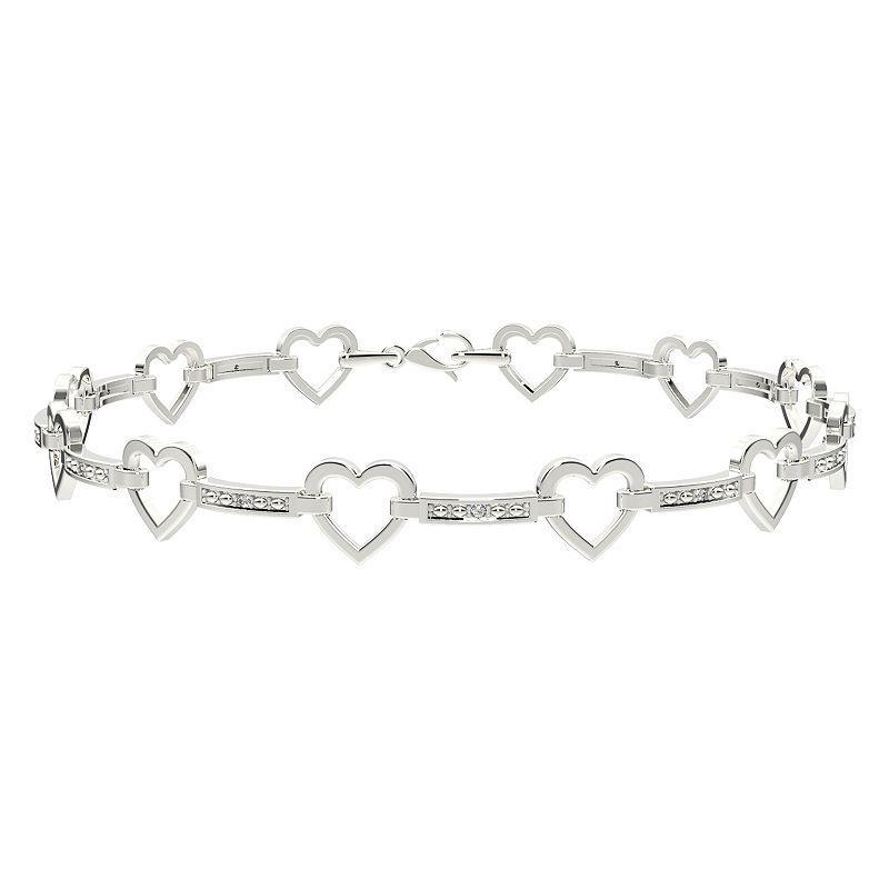 Sterling Silver Diamond Accent Heart Bracelet, Womens Product Image