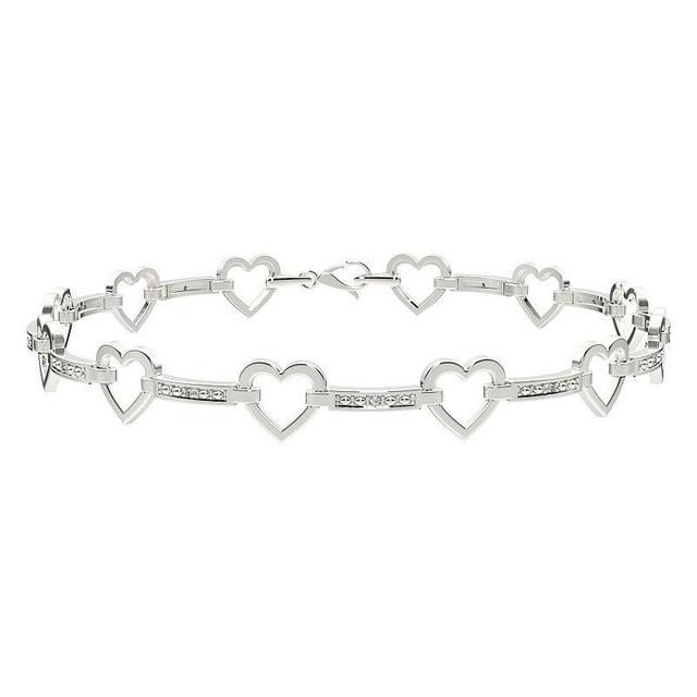 Sterling Silver Diamond Accent Heart Bracelet, Womens Product Image