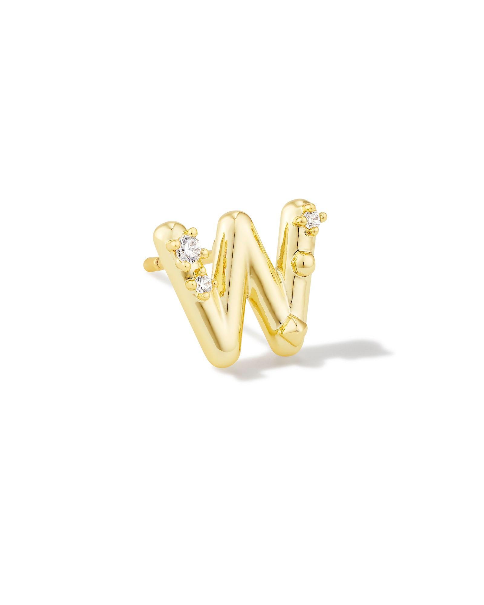 Crystal Letter Q Gold Single Stud Earring in White Crystal Product Image