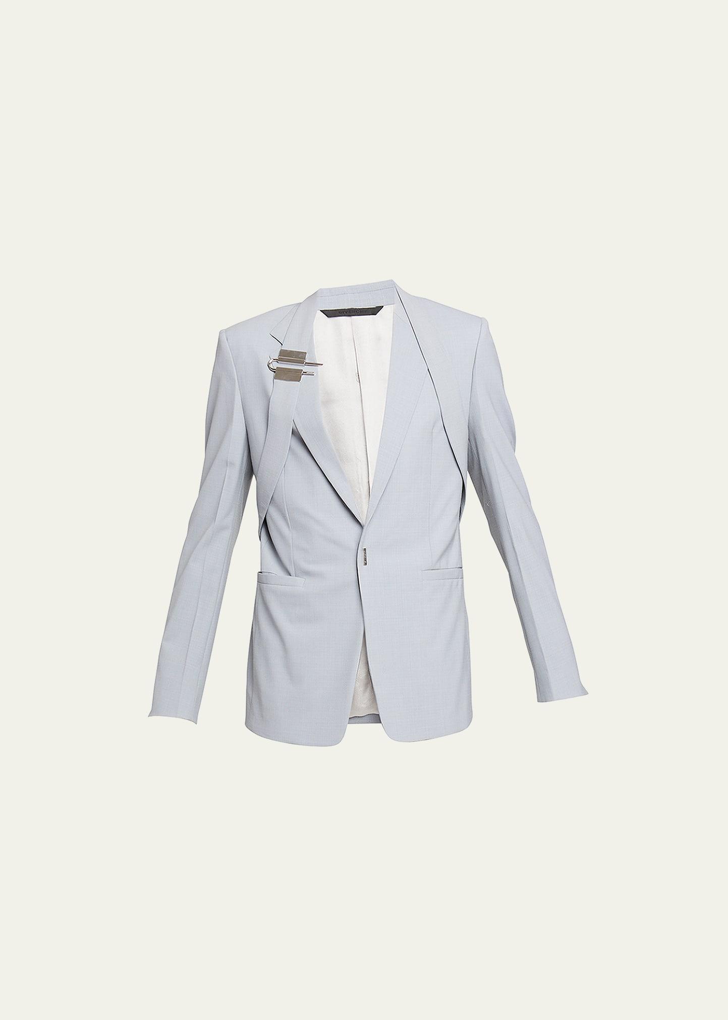 Givenchy Men's U-Lock Harness Slim Suit Jacket - Size: 54R EU (43R US) - PEARL GREY Product Image