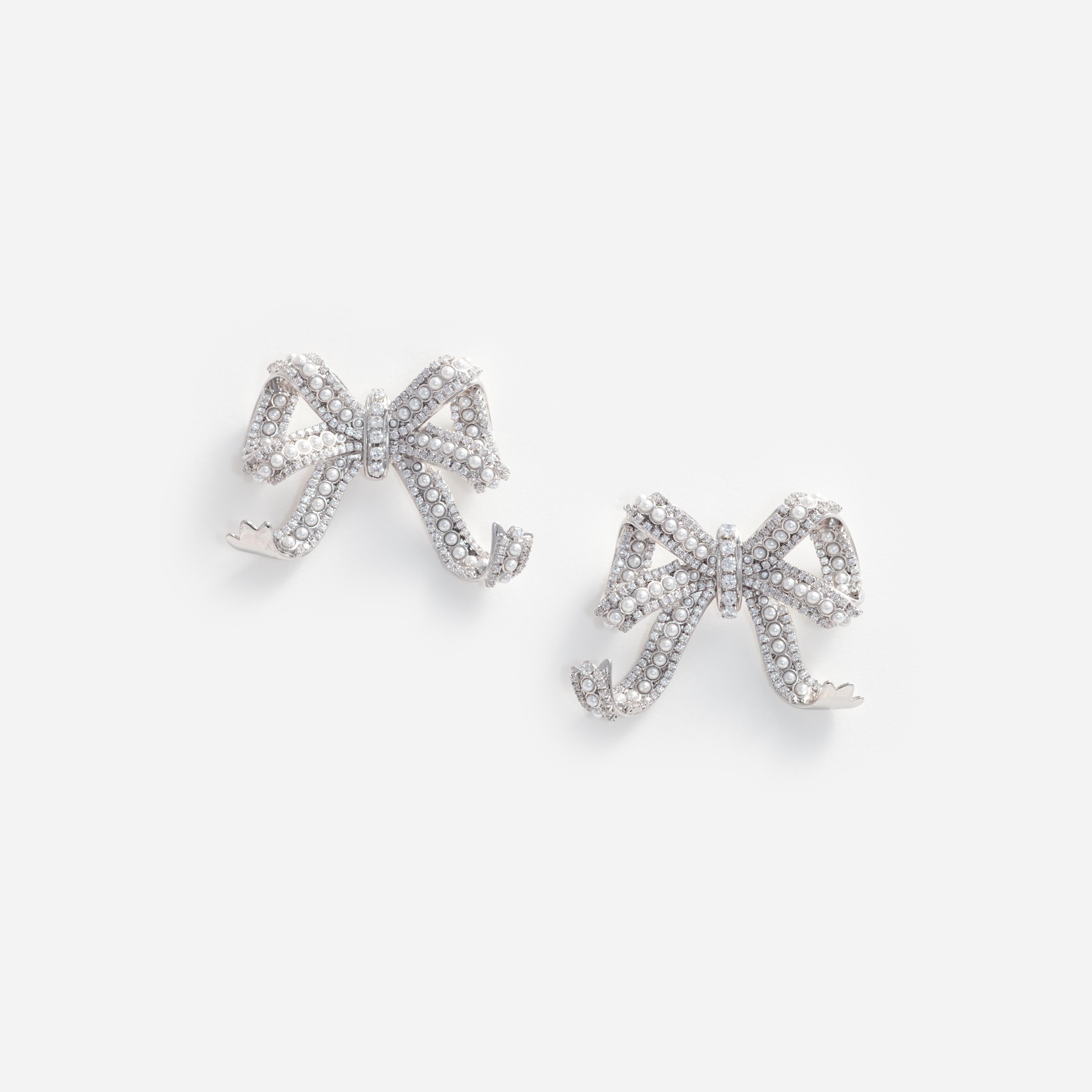 Pearl Crystal Bow Earrings Product Image