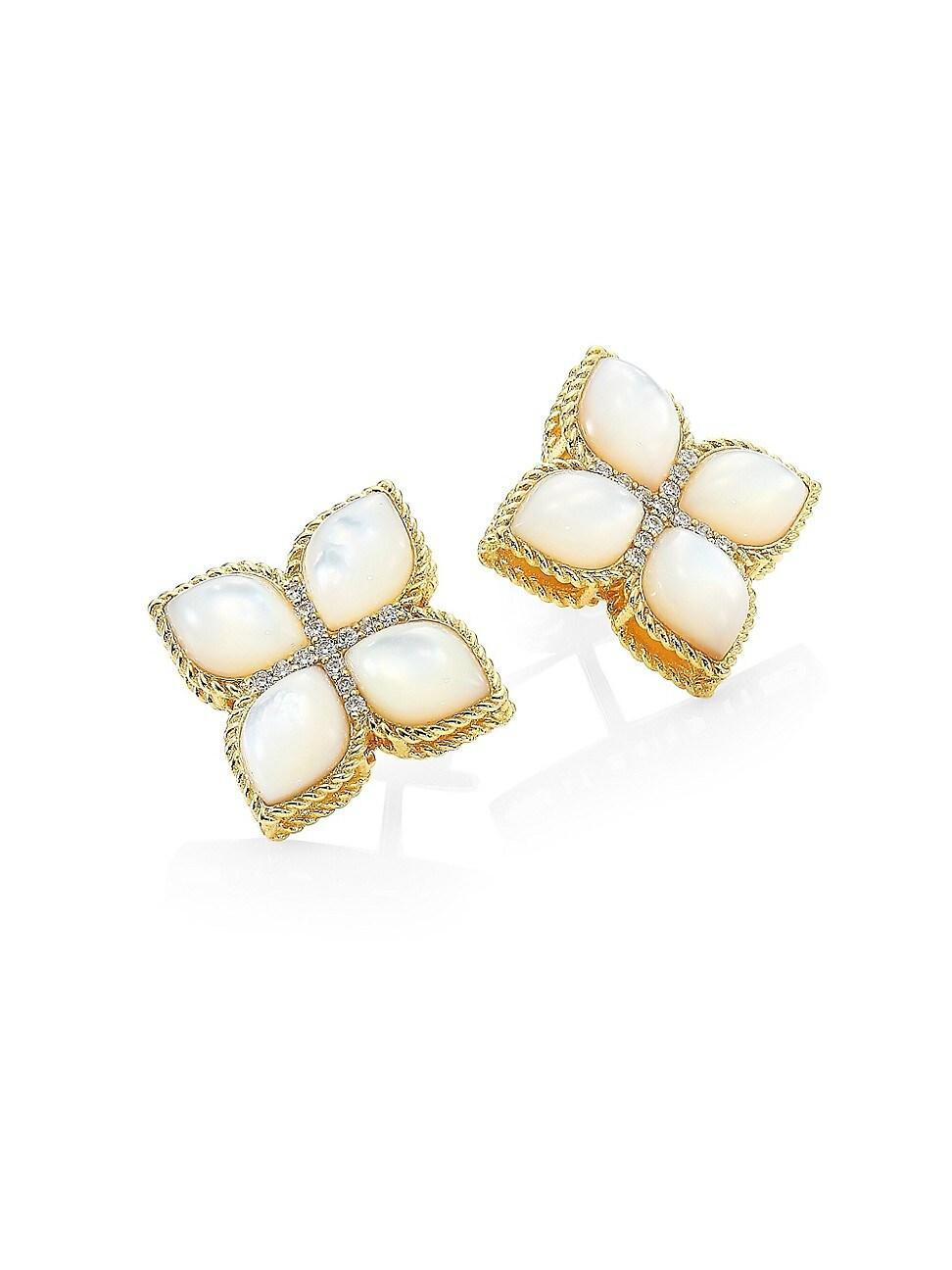 Venetian Princess 18K Yellow Gold, Mother-of-Pearl & Diamond Stud Earrings Product Image