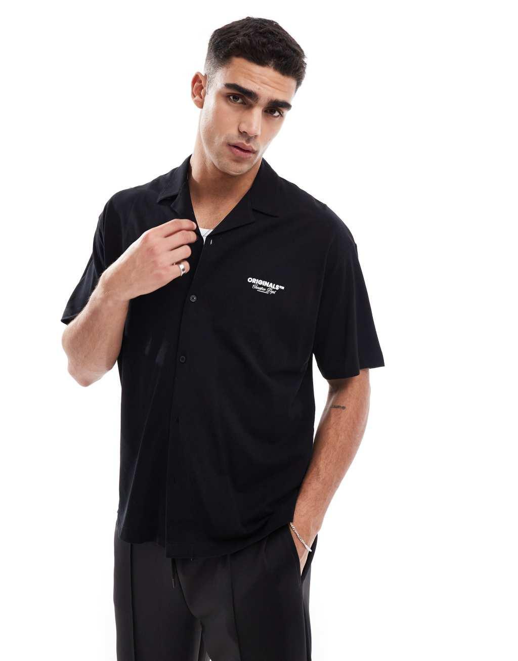 Jack & Jones oversized shirt with originals back print in black  Product Image