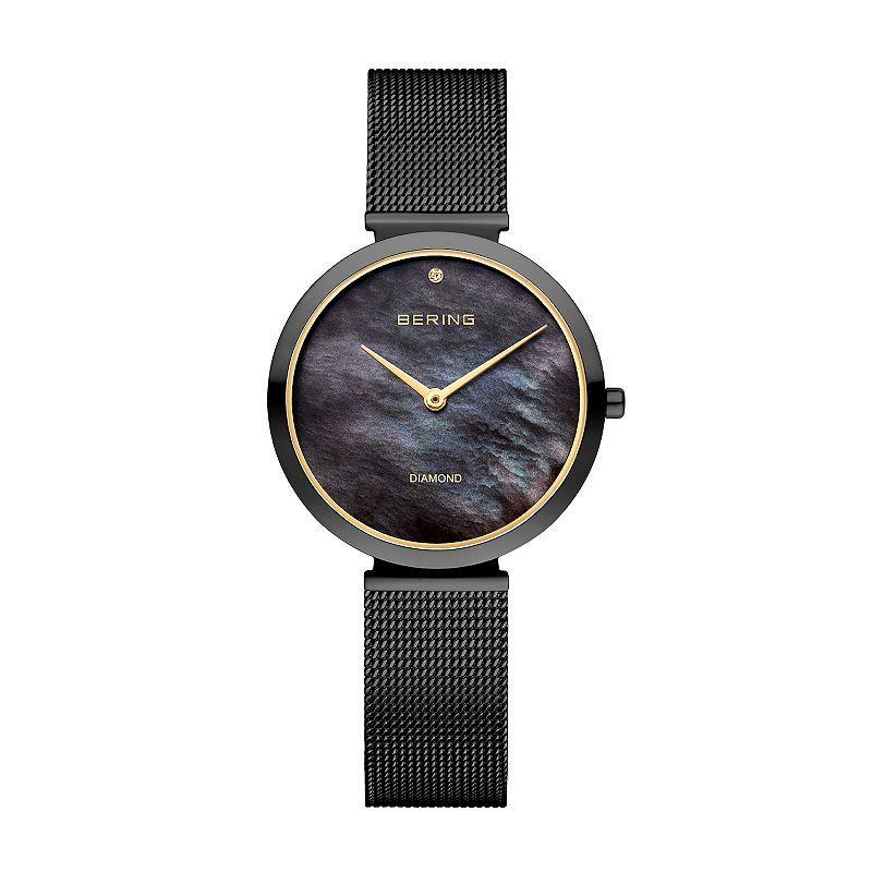 BERING Womens Ultra Slim Stainless Steel Milanese Strap Watch Black Product Image