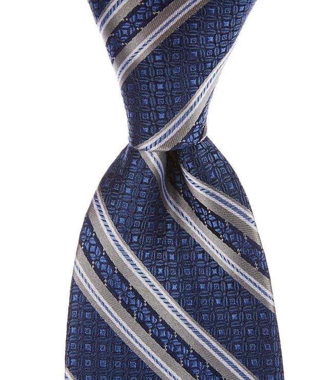 Hickey Freeman Stripe Print 3 1/4#double; Woven Silk Tie Product Image