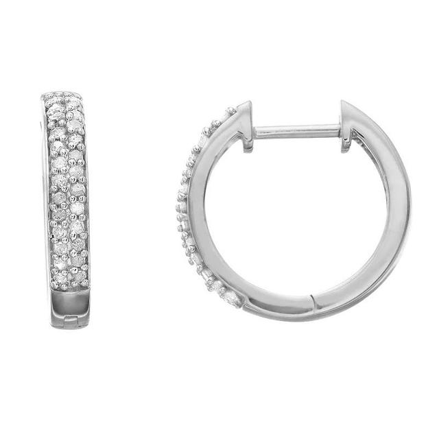 Diamond Brilliance Sterling Silver 1/4 Carat T.W. Diamond Hoop Earrings, Womens, White Product Image