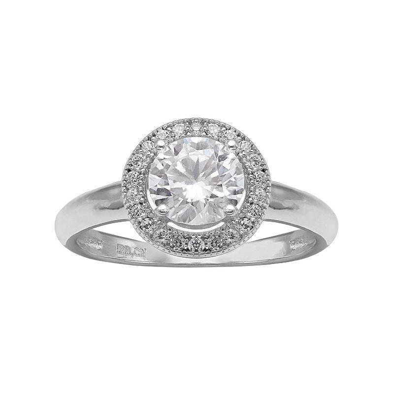 PRIMROSE Cubic Zirconia Sterling Silver Halo Ring, Womens Grey Product Image