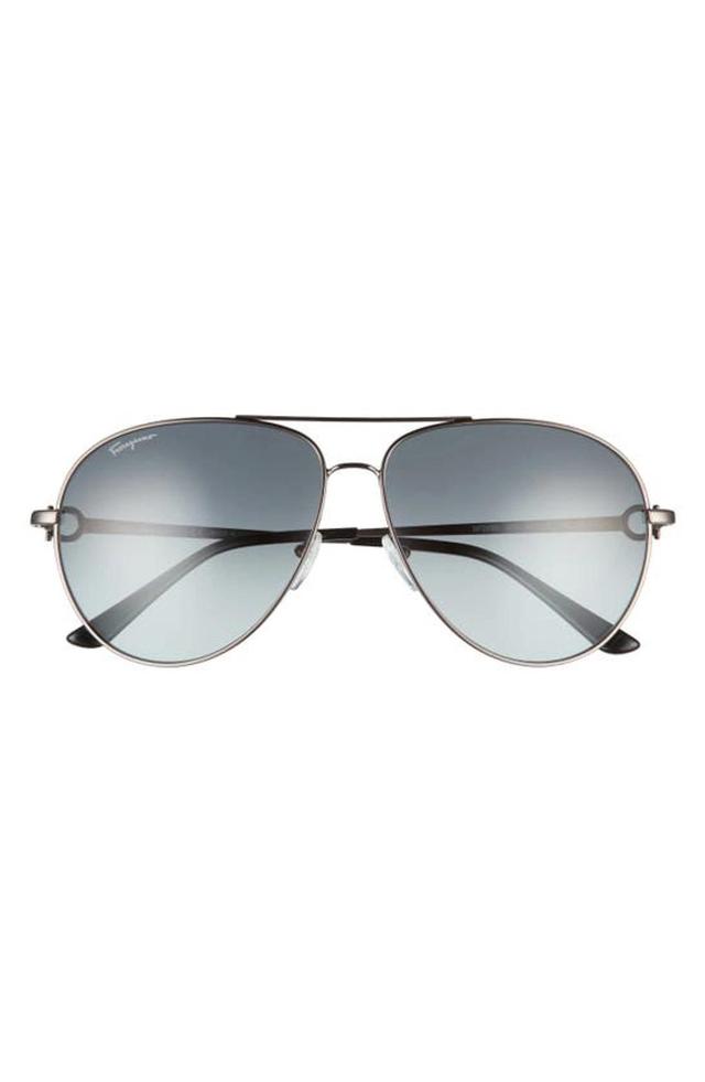 FERRAGAMO Timeless Collection Brow Bar Aviator Sunglasses, 61mm In Dark Ruthenium/gray Gradient Product Image