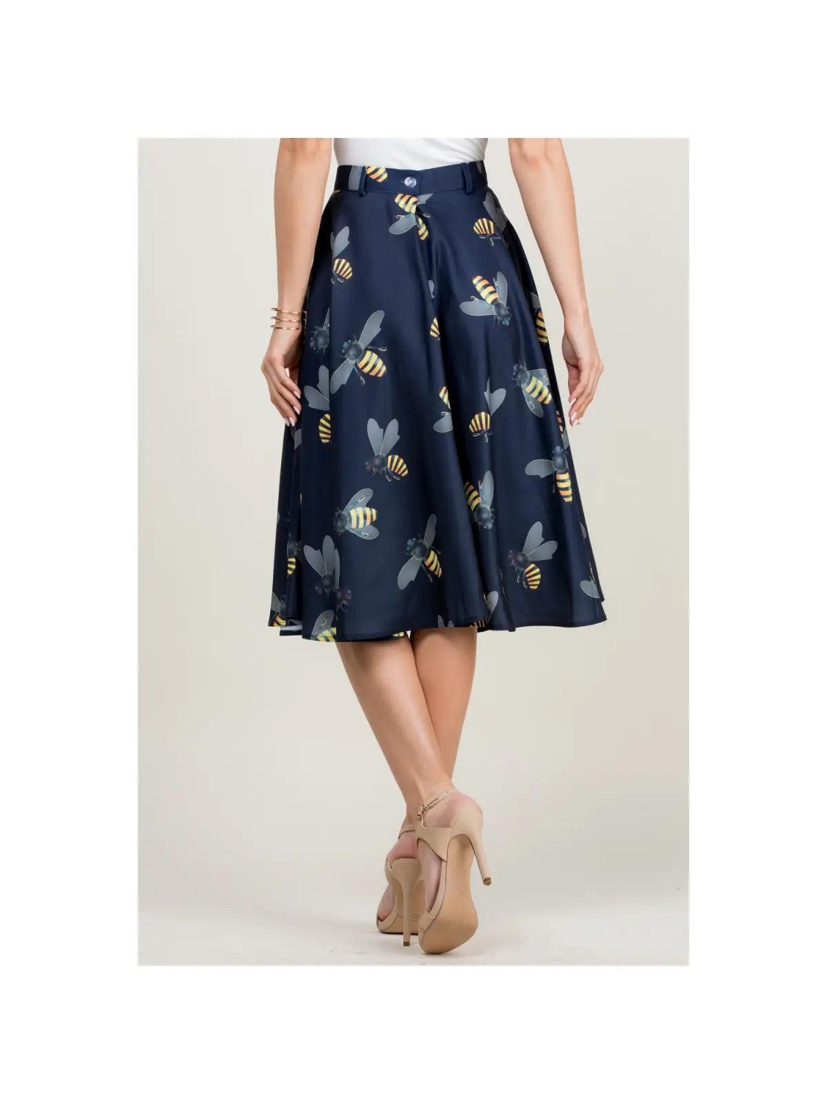 Bee Print Navy Swing Skirt Female Product Image