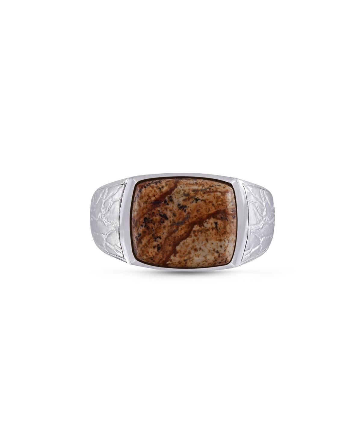 LuvMyJewelry Brown Picasso Jasper Gemstone Sterling Silver Men Signet Ring Product Image