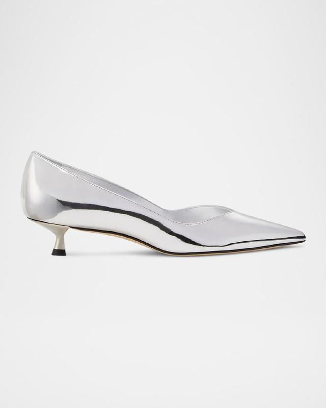 Eva Metallic Kitten-heel Pumps In Silver Product Image