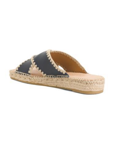 Leather Cross Band Espadrille Wedge Sandals for Women Product Image