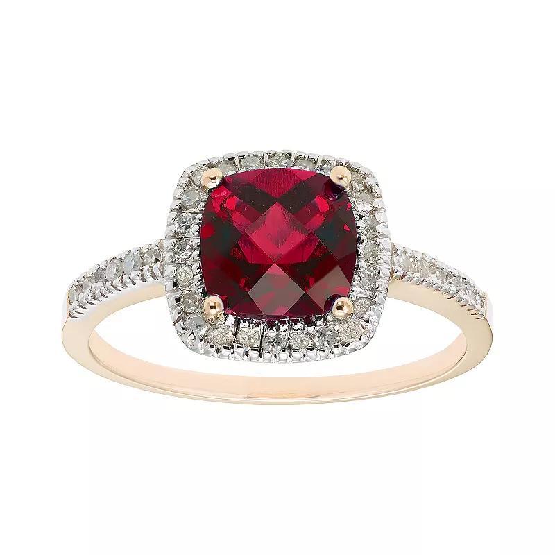 Lab-Created Ruby 10K Gold & 1/5 Carat T.W. Diamond Frame Ring, Womens White Product Image