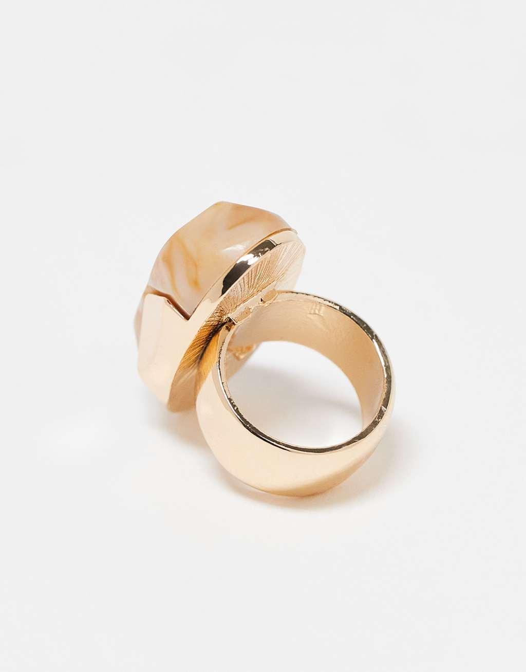 ASOS DESIGN ring with XL resin stone in gold tone Product Image