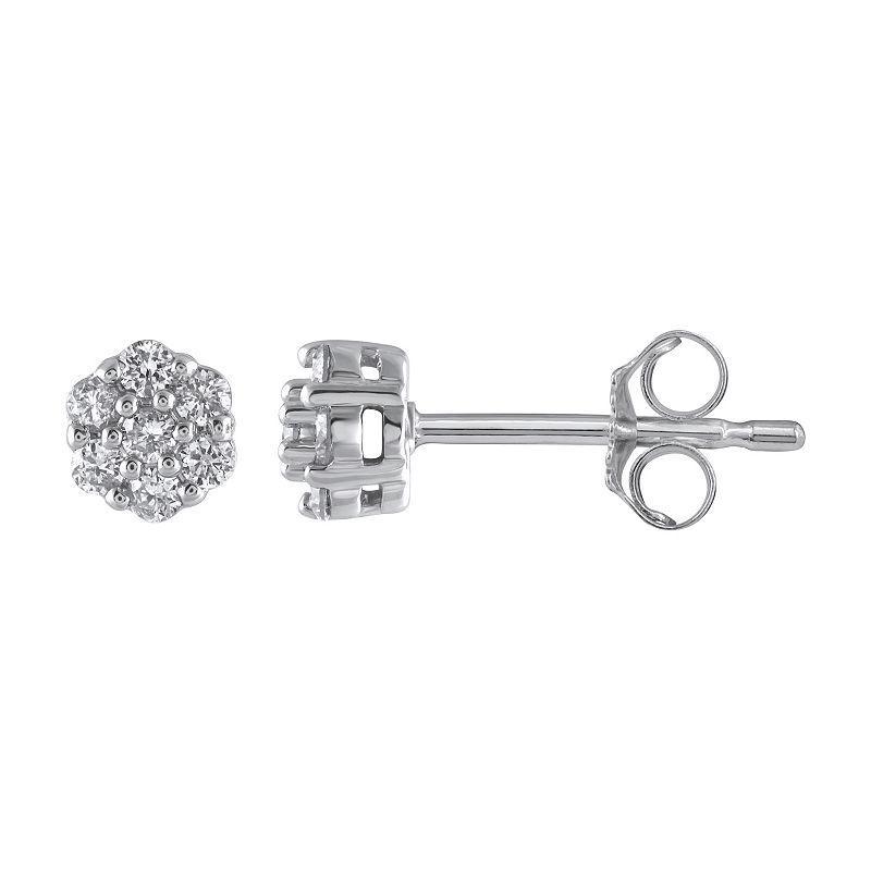 Yours and Mined 10k White Gold 1/5 Carat T.W. Diamond Cluster Stud Earrings, Womens, 10k Gold Product Image