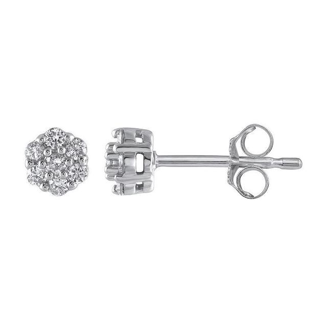 Yours and Mined 10k White Gold 1/5 Carat T.W. Diamond Cluster Stud Earrings, Womens Product Image