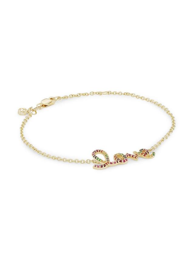 Womens 14K Yellow Gold & Multi-Stone Rainbow Love Charm Bracelet Product Image