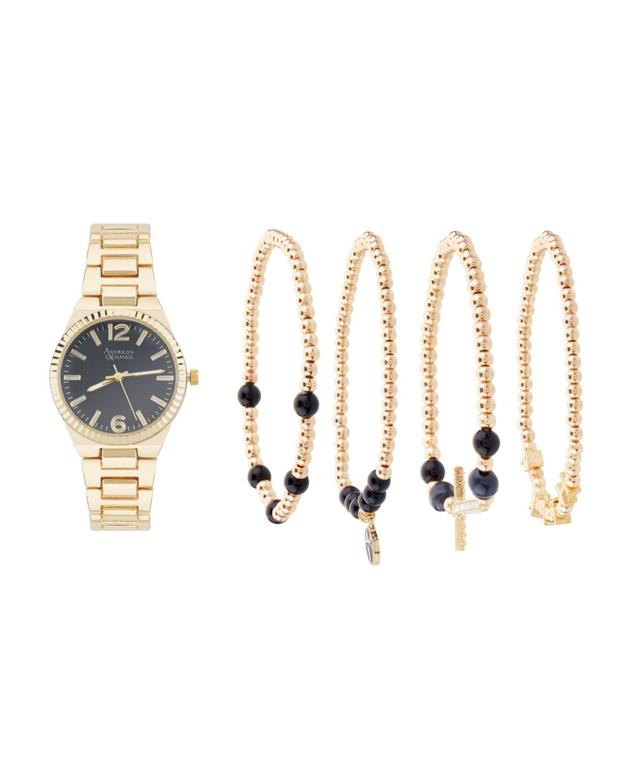 American Exchange Womens Shiny Gold Metal Alloy Analog Watch 33mm with Stackable Bracelets Gift Set - Shiny Gold Product Image