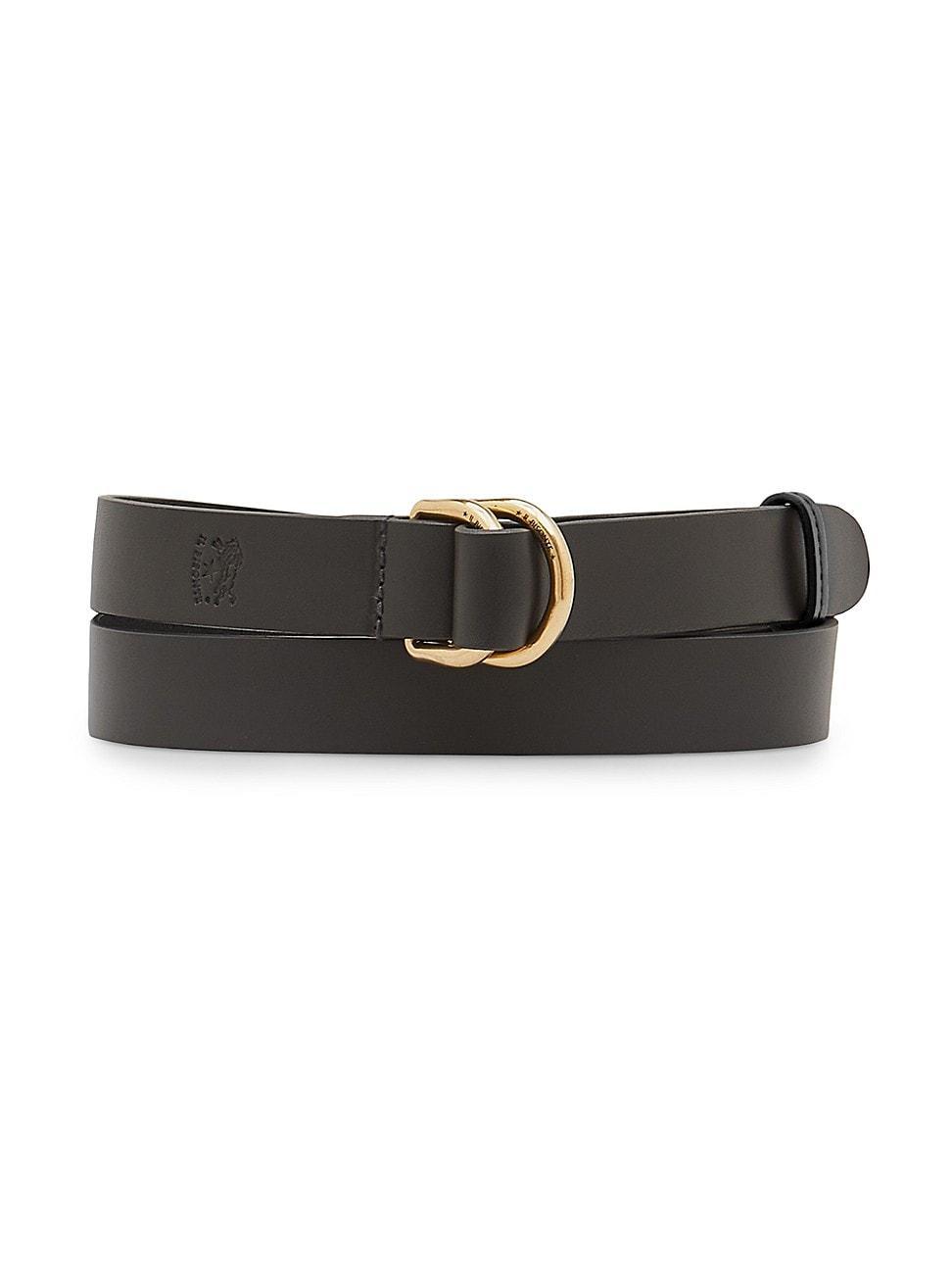 Womens Leather Double D-Ring Buckle Belt Product Image