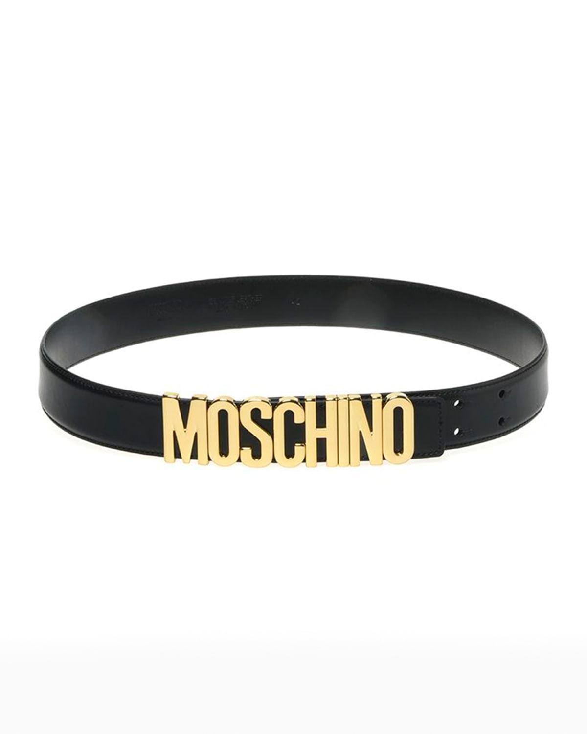 Moschino Men's Leather Logo-Buckle Belt - Size: 36in / 90cm - Black/Gold Product Image