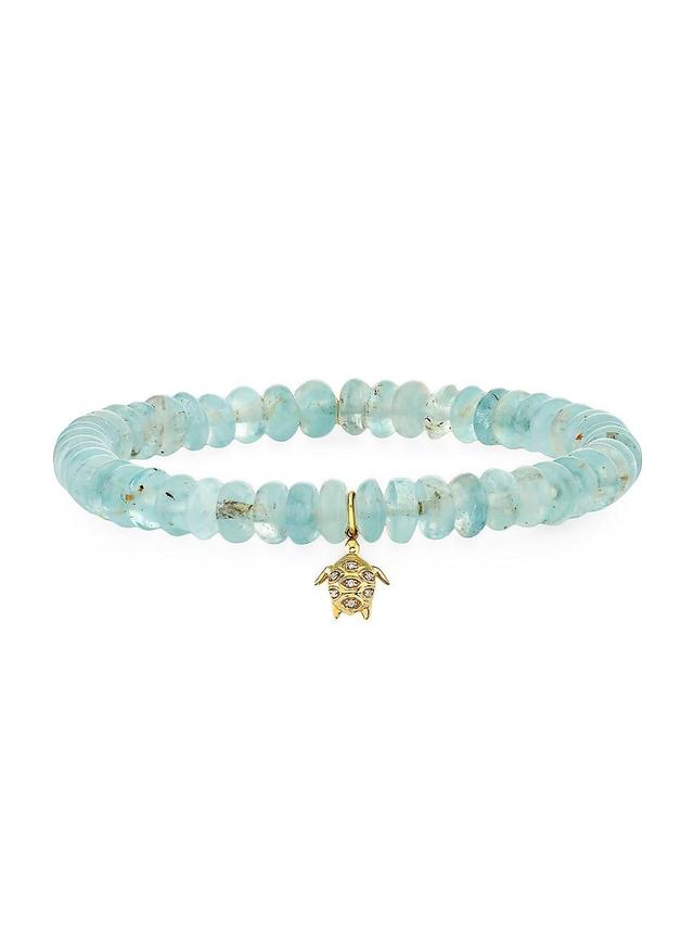 Womens Under The Sea 14K Yellow Gold, 0.02 TCW Diamond & Aquamarine Bead Turtle Bracelet Product Image