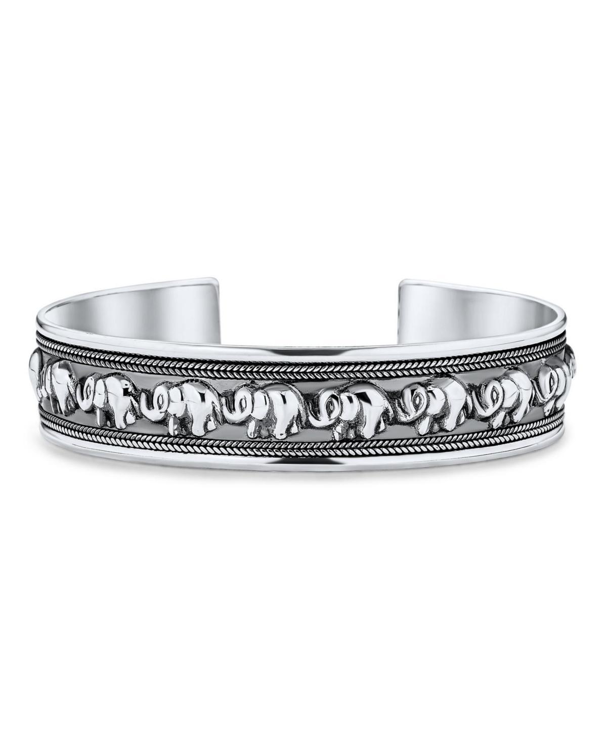 Bling Jewelry Bali Style Good Luck Multi Elephant Bangle Cuff Bracelet For Women Solid Heavy Oxidized Sterling Silver Product Image