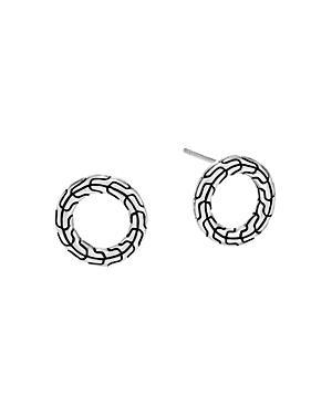 Womens Classic Chain Sterling Silver Open Circle Stud Earrings Product Image