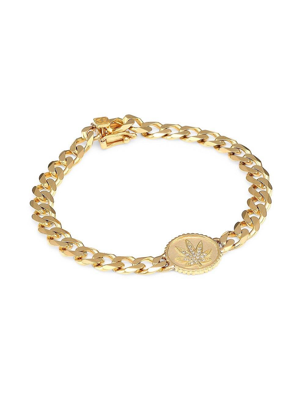 Womens 14K Yellow Gold & Diamond Mary Jane Charm Flat Link Bracelet Product Image