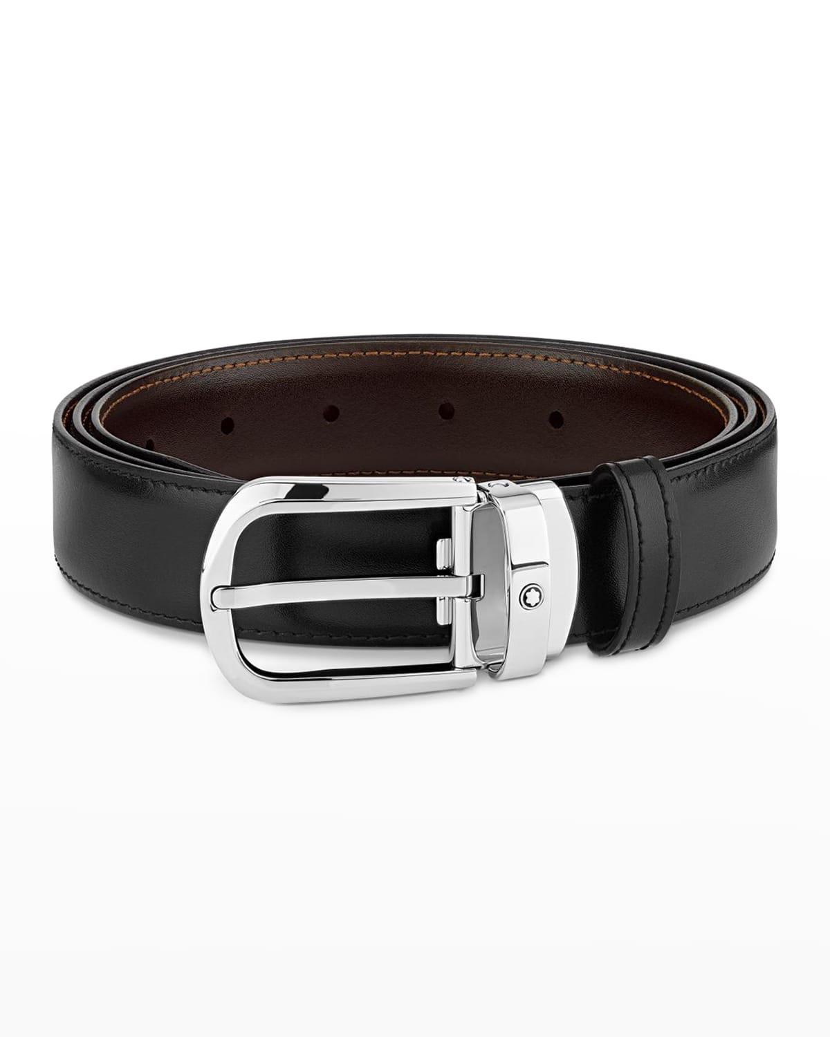 Mens Curved Horseshoe Buckle Reversible Leather Belt Product Image