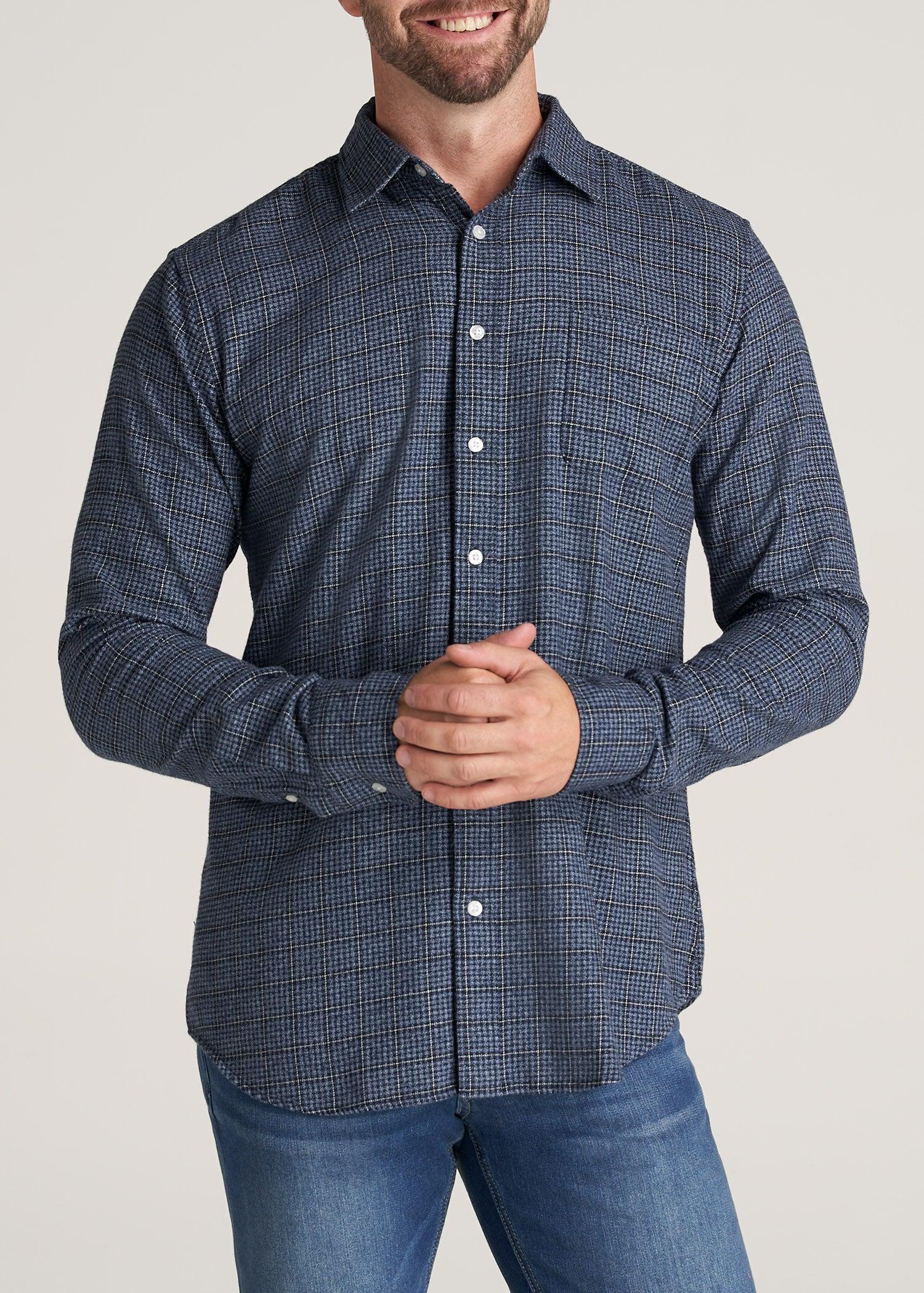 Nelson Flannel Shirt for Tall Men in Navy & White Product Image