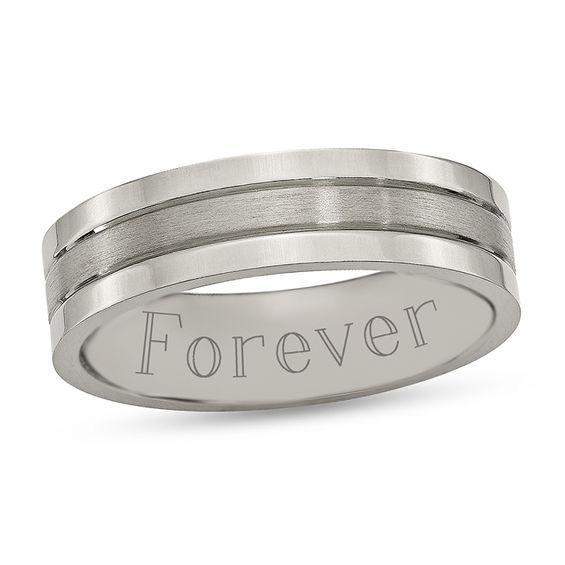 Men's 6.0mm Engravable Brushed Inlay Wedding Band in Titanium (1 Line) Product Image