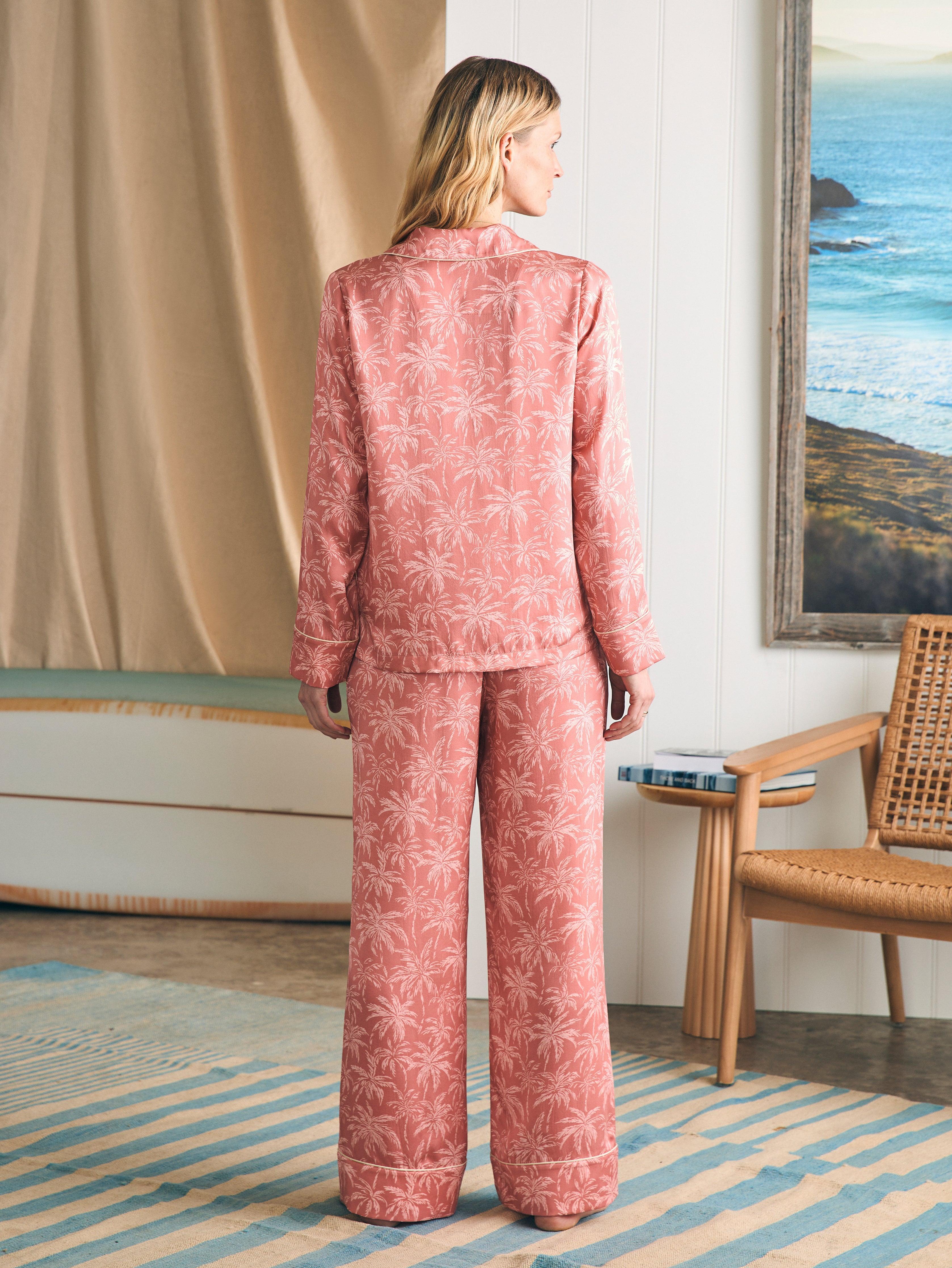 Sandwashed Silk Long Sleeve Pajama Set - Rose Tropic Trees Female Product Image