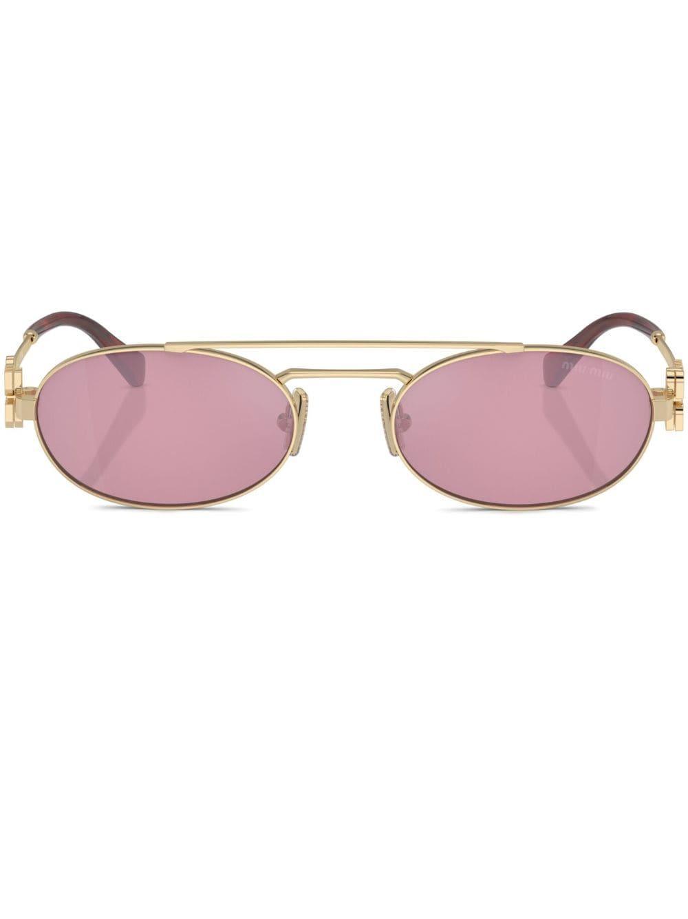 MIU MIU Logo Metal Aviator Sunglasses In Dark Pink Silver Product Image