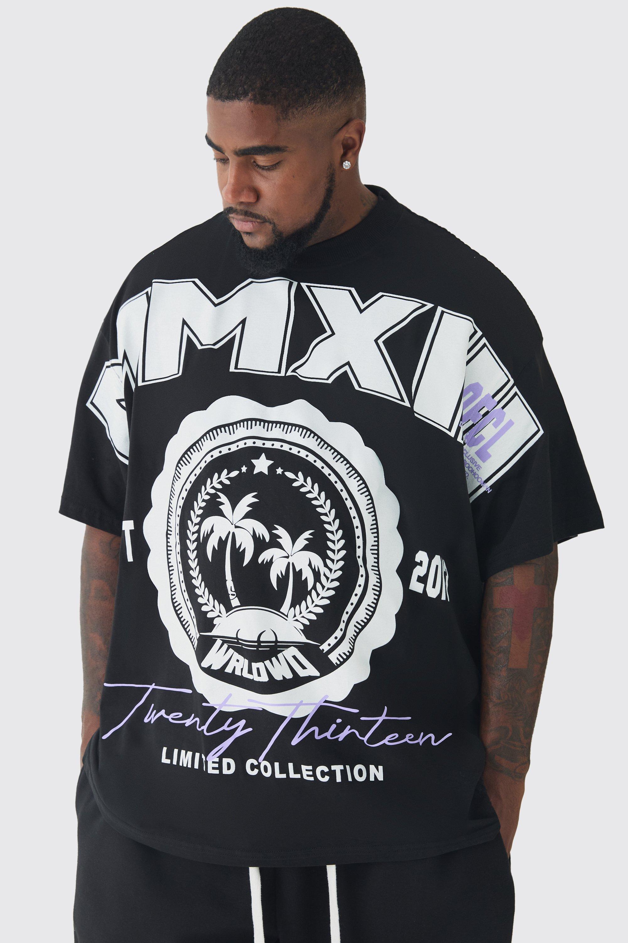 Plus Oversized Extended Neck MMXIII Large Scale Print T-Shirt | boohooMAN USA Product Image