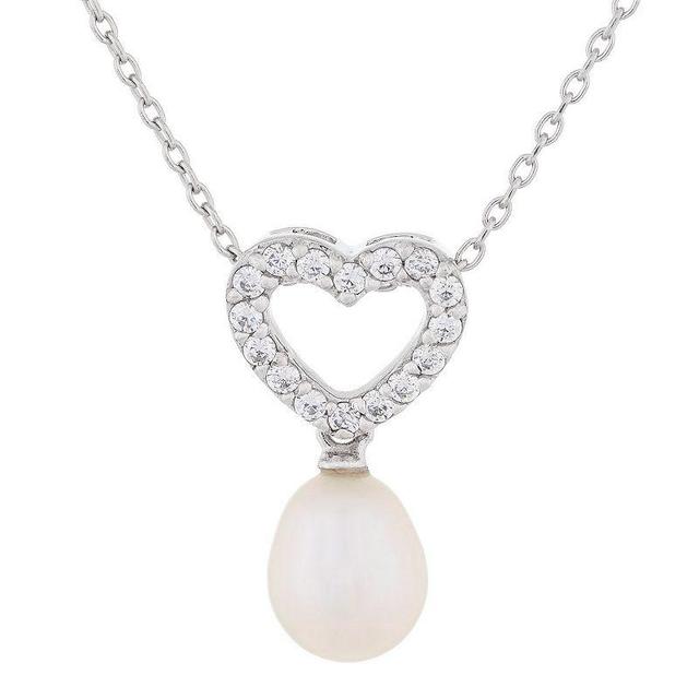 Sterling Silver Freshwater Cultured Pearl Heart Pendant, Womens Product Image