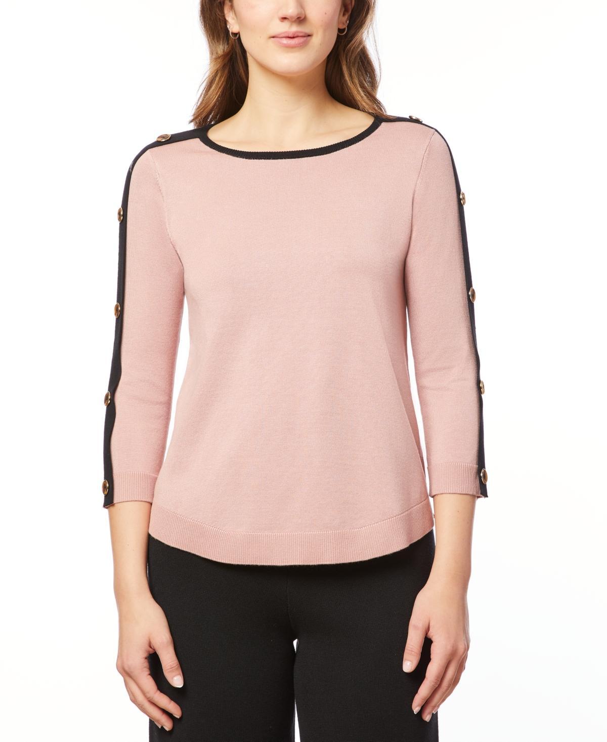 Melissa Paige Womens Button-Sleeve Crew Neck Sweater Product Image