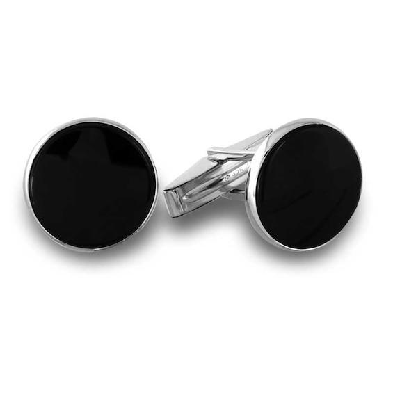 Men's Round Onyx Cuff Links in Sterling Silver Product Image