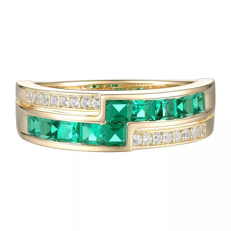 14k Gold Over Silver Lab-Created Emerald & Lab-Created White Sapphire Ring, Womens Green Product Image