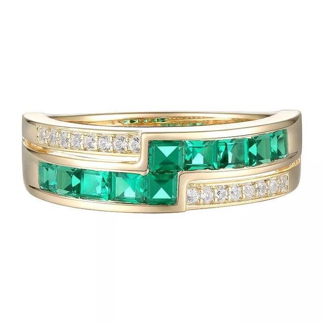 14k Gold Over Silver Lab-Created Emerald & Lab-Created White Sapphire Ring, Womens Gold Tone Product Image