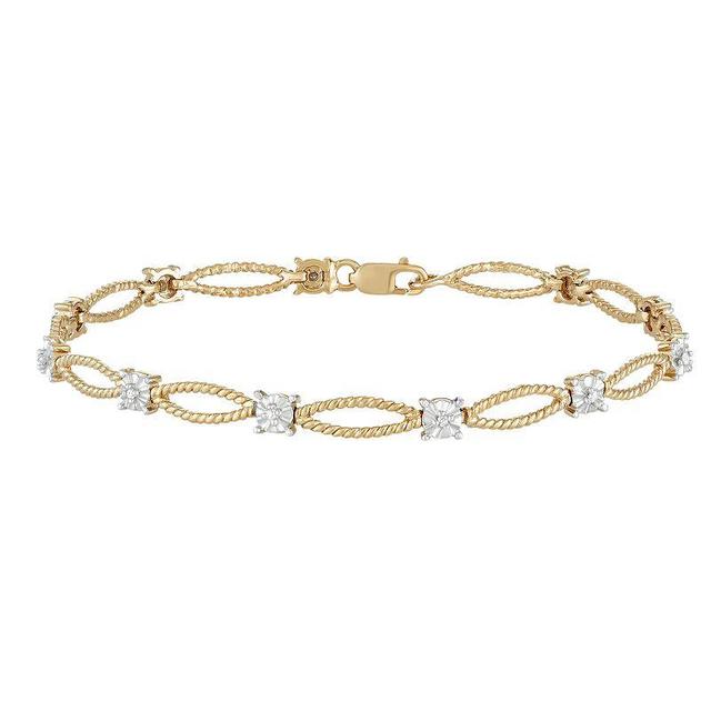 Jewelexcess 14k Gold Over Silver Diamond Accent Rope Link Bracelet, Womens, Gold Tone Product Image