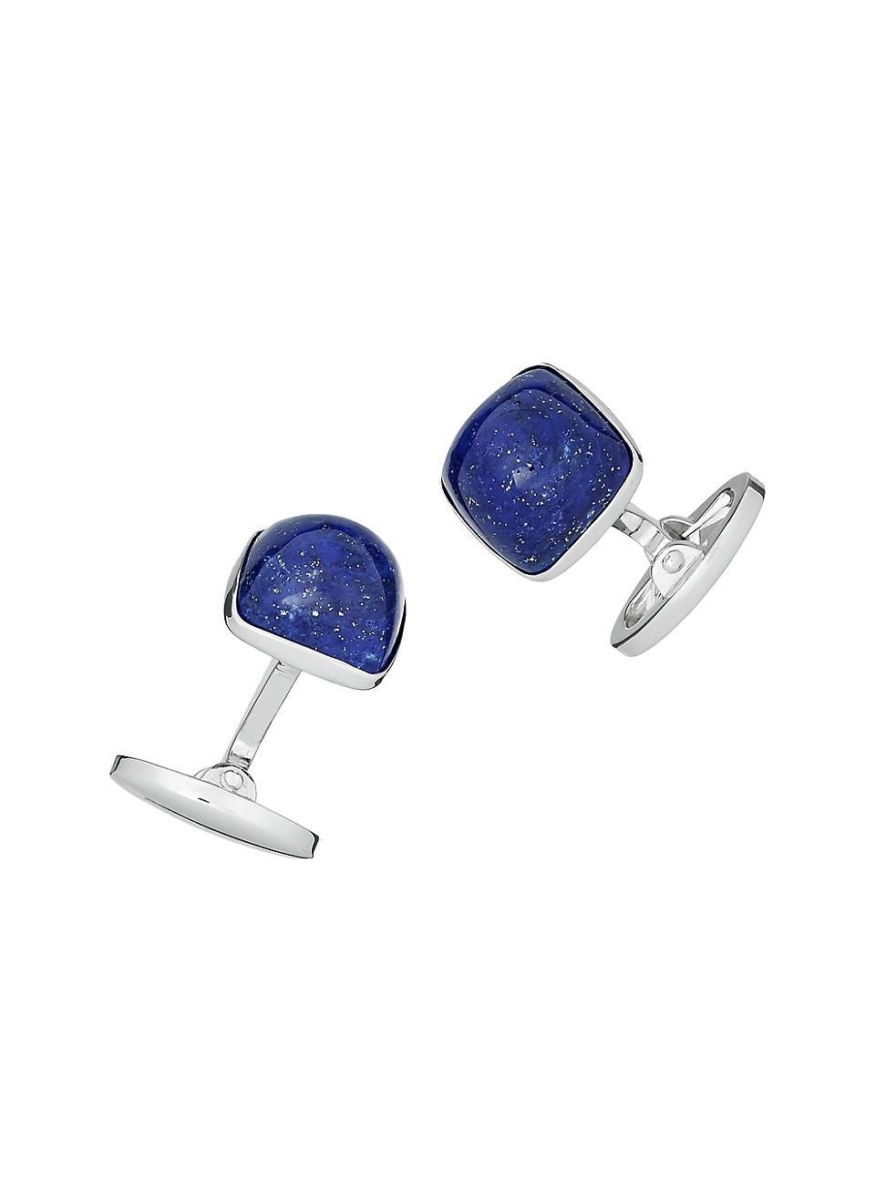 Mens Domed Lapis Lazuli Rhodium-Plated Cufflinks Product Image