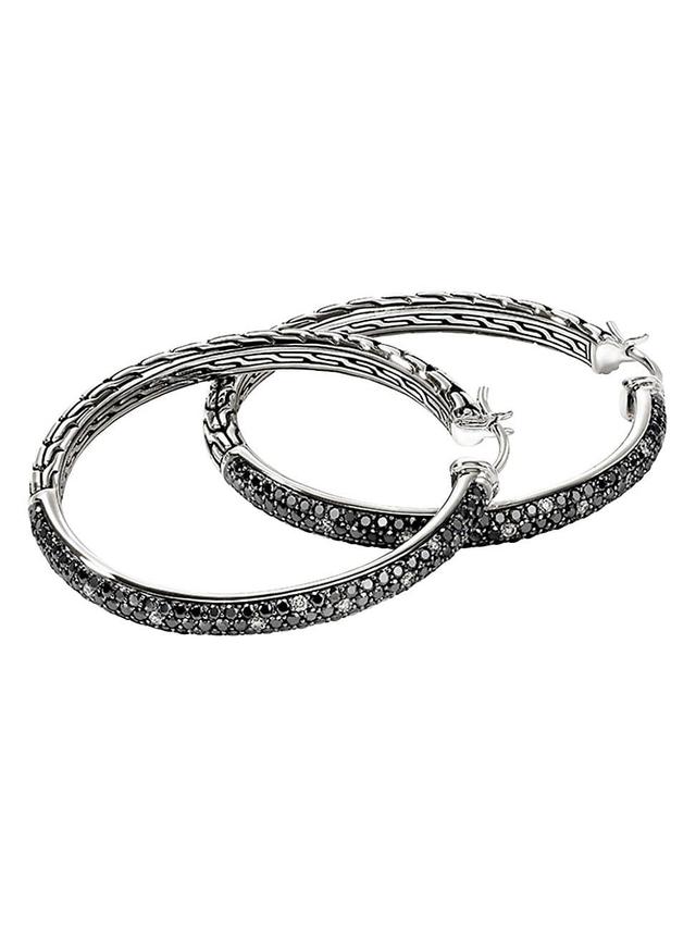 Womens JH Essentials Sterling Silver & 1.74 TCW Black & White Diamond Pav Hoop Earrings Product Image