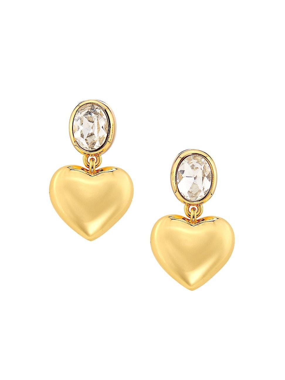 Womens Goldtone & Crystal Heart Drop Earrings Product Image