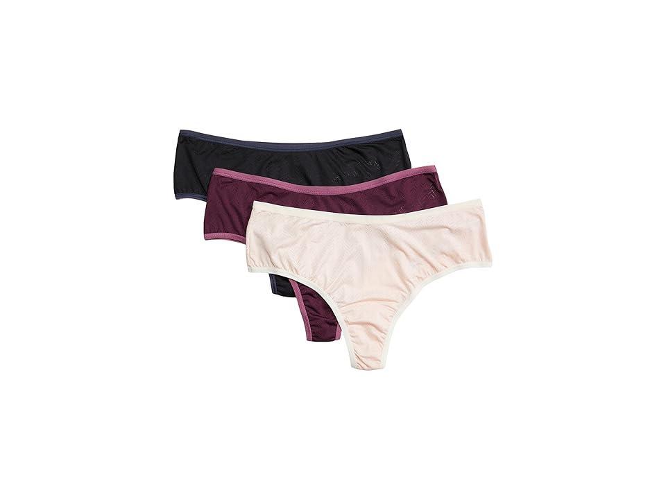 Hanky Panky Movecalm High-Rise Thong 3-Pack (Pearl/Marshmallow/Dried Cherry/Damson Plum/Black/Granite) Women's Underwear Product Image